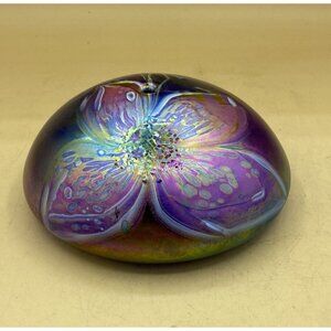 Eric Peder Brakken Glasshouse Oil Candle Pink Blue Iridized Flower 1990 Signed